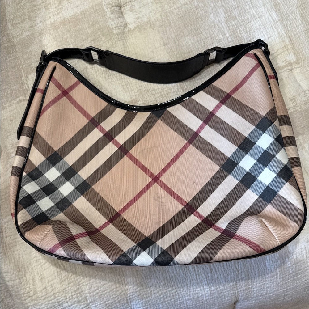 Burberry Beige and Black Plaid Hobo Bag